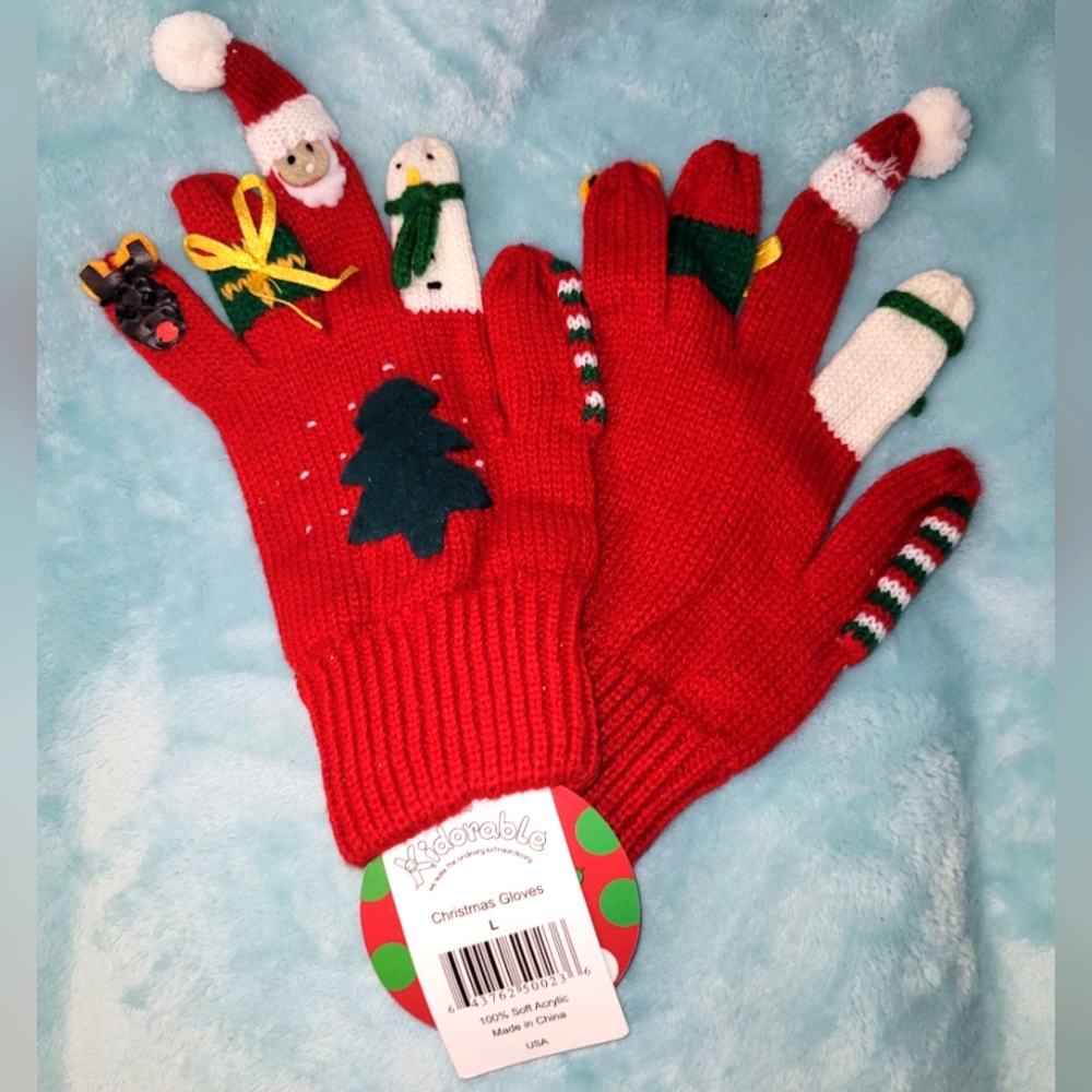🆕️ Kidorable Red Lightweight Knit Christmas Holiday Novelty Gloves Kids 9 + Up